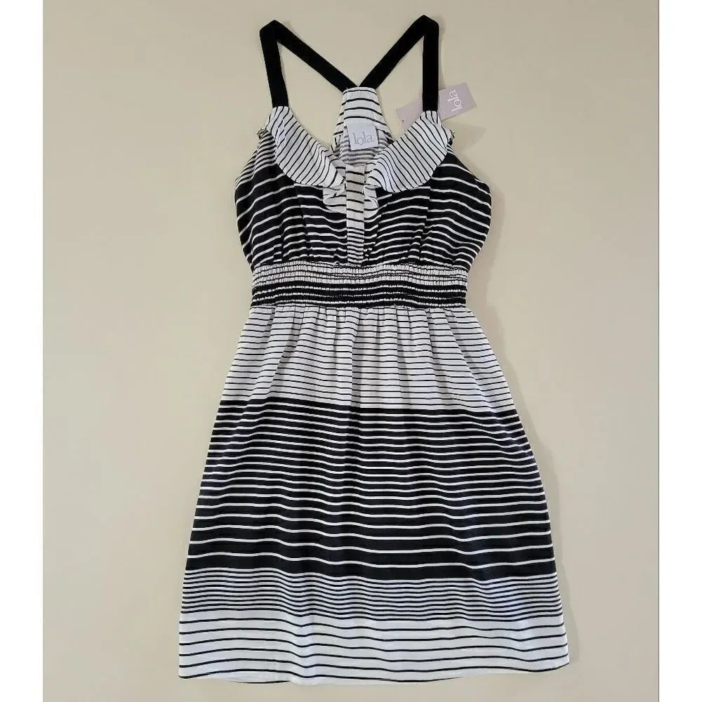 Lola Black and White Stripes Ruffle Sundress NWT